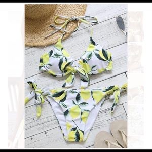 Lemon Print Bikini with Side-tie Bottoms